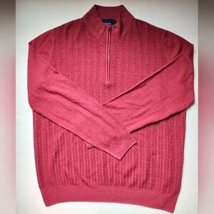Faconnable Men's Cable Knit Zip Sweater Mockneck Pullover Deep Red Wool XXL